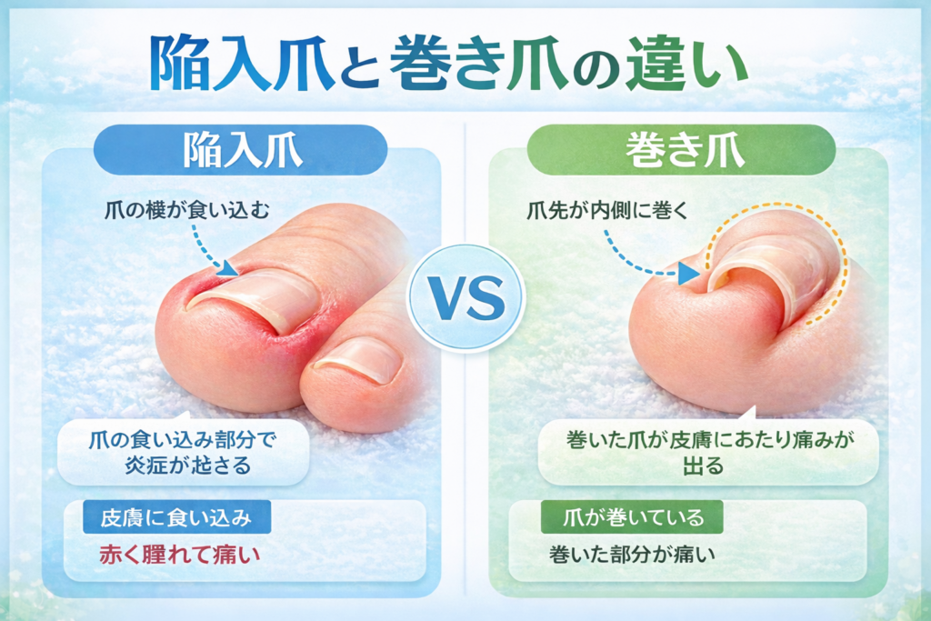 陥入爪と巻き爪の違い